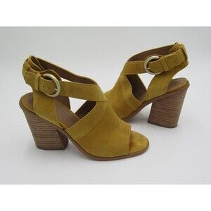 Block Heel Sandal Suede Yellow Buckle Strap Boho Marc Fisher Womens Size 6